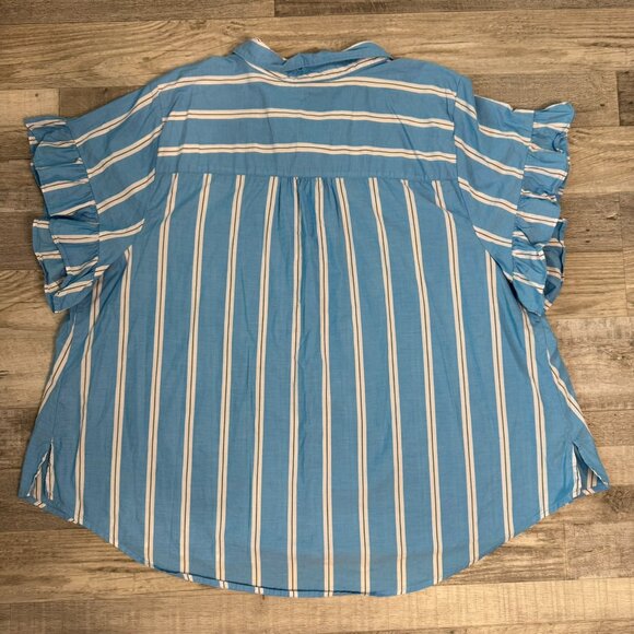 Lane Bryant Blue Stripe Lightweight Short Sleeve Button Down B19 - Picture 6 of 6